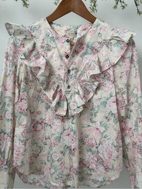 Vintage La Vie Pink Floral Ruffle Blouse
